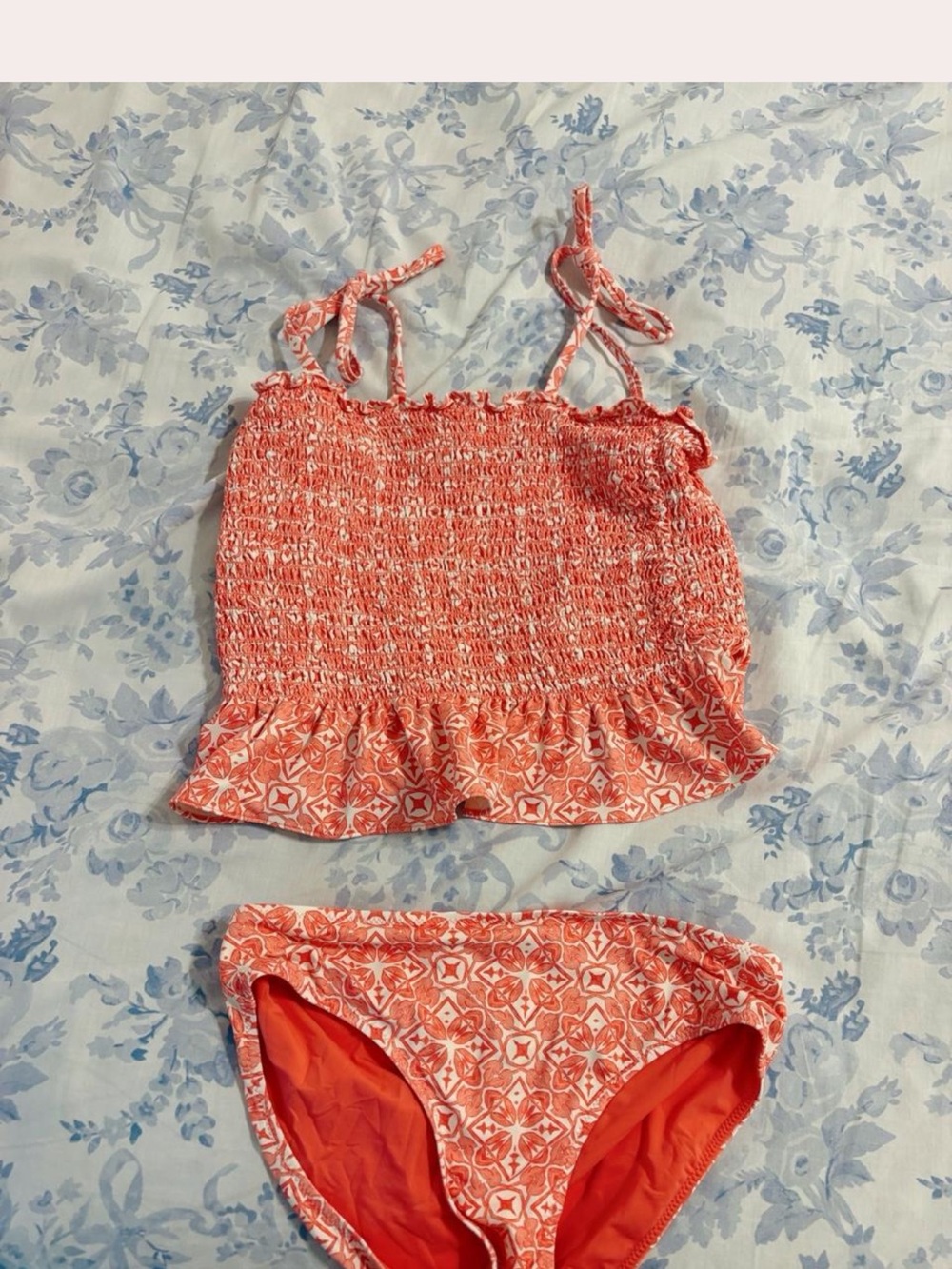 Vineyard Vines Girls Coral Smocked Ruffle Tankini Set